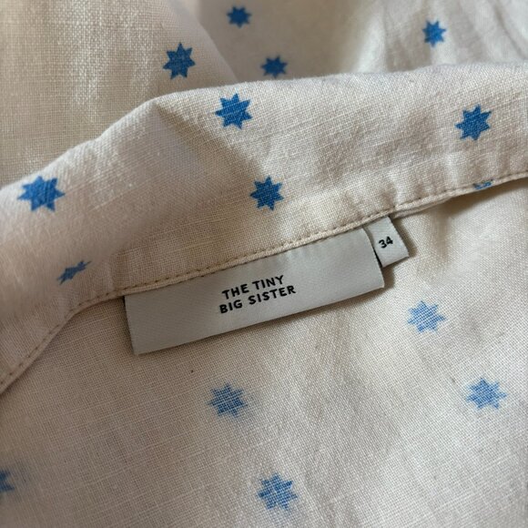 The Tiny Big Sister button down linen/cotton star print midi dress size 34/small - Picture 7 of 8